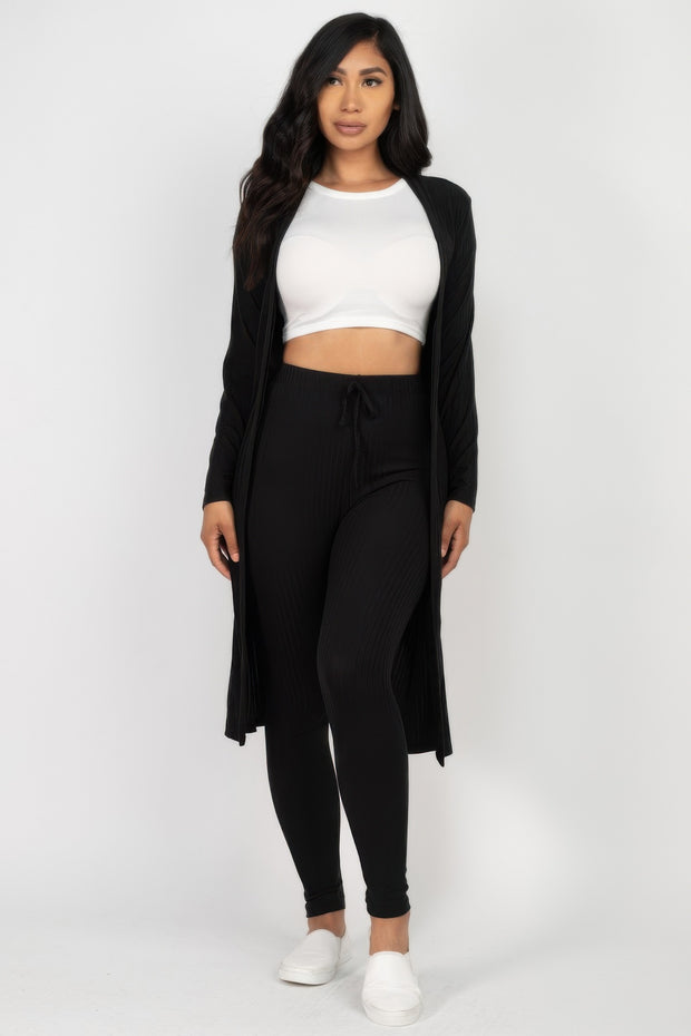 Ribbed Long Cardigan & Leggings Set