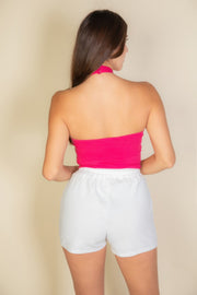 Ribbed Halter Neck Backless Top