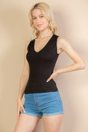 Ribbed V-neck Sleeveless Top