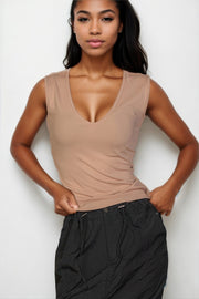 Ribbed V-neck Sleeveless Top