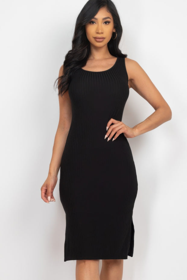 Ribbed Side Slit Tank Midi Dress