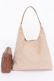 Faux Suede Bindle Bag With Pouch