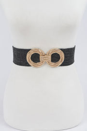 Metal Oo Buckle Plus Size Stretch Straw Belt