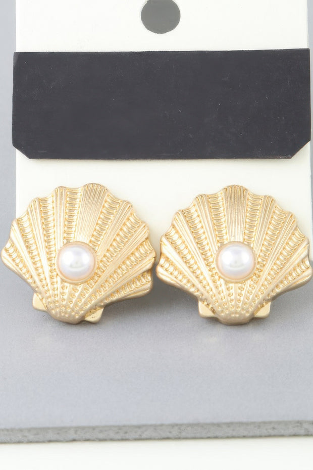 Pearled Clamshell Stud Earrings