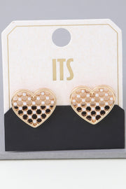 Pearl Quilt Heart Stud Earrings