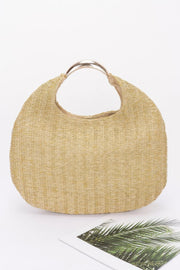 Faux Straw Metal Handle Hobo Bag