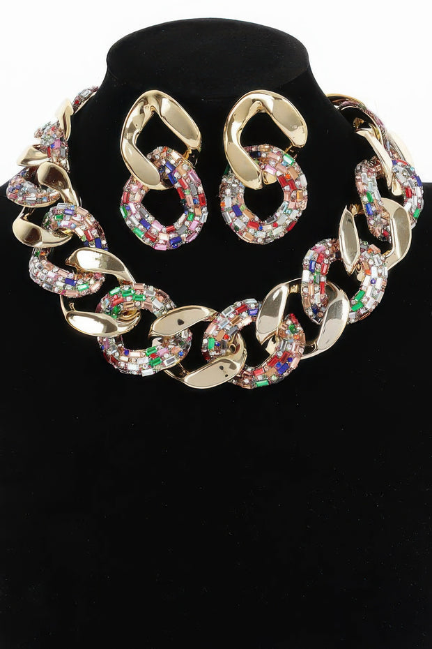 Ccb Chain Rhinestone Necklace Set