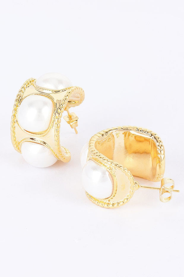 Faux Pearl Metal Mini Hoop Earring