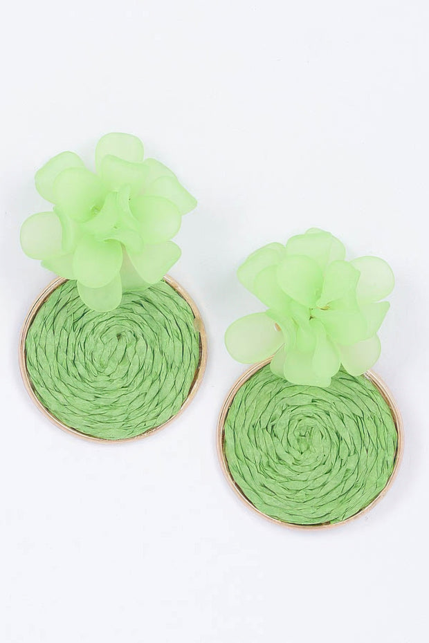 Faux Straw Fabric Flower Earring