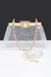 Transparent Double Pocket Chain Handle Clutch