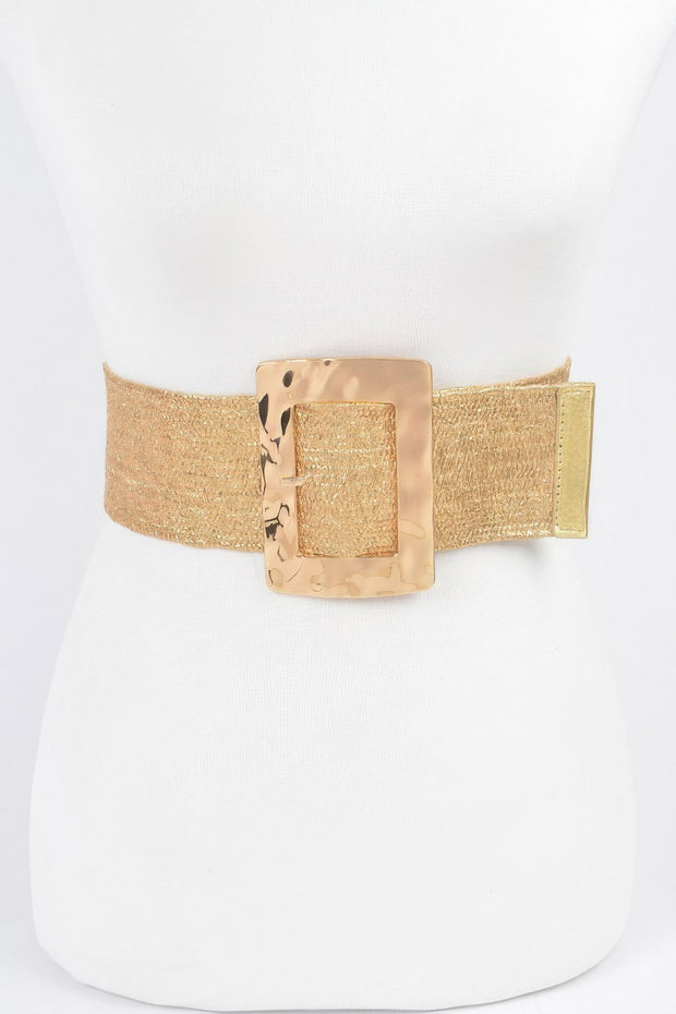 Rectangle Metal Buckle Stretch Straw Belt