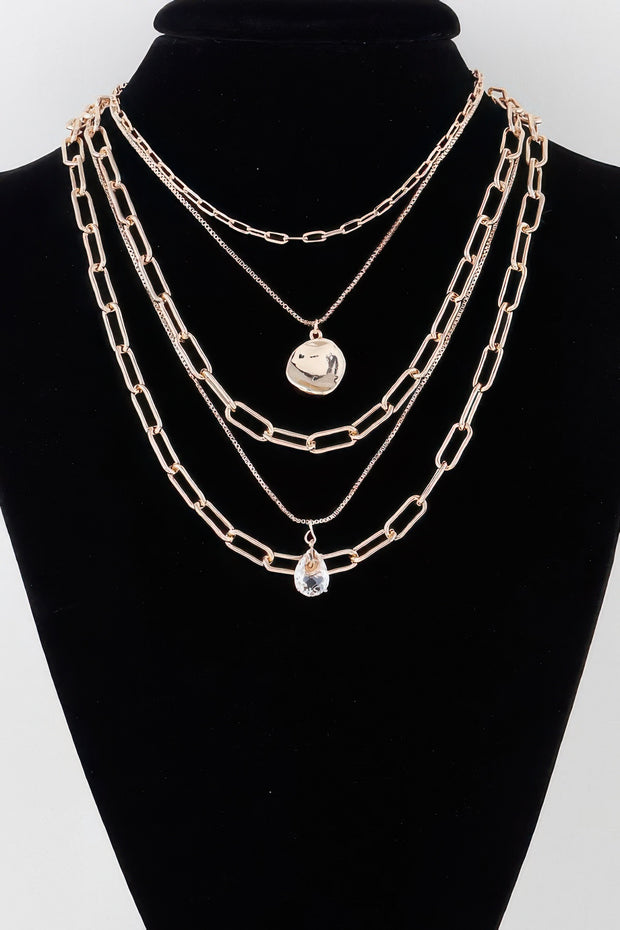 Metal Pendant Rhinestone Multilayer Necklace