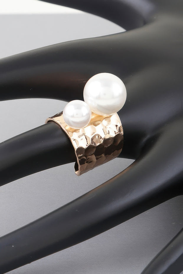 Hammered Twin Pearl Ring