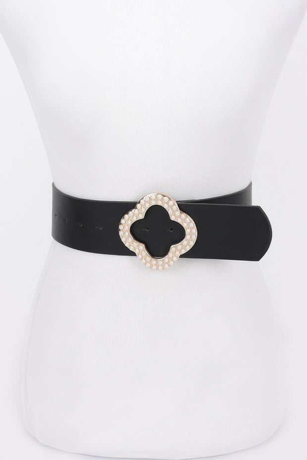 Pearl Metal Buckle Metallic Stretch Belt