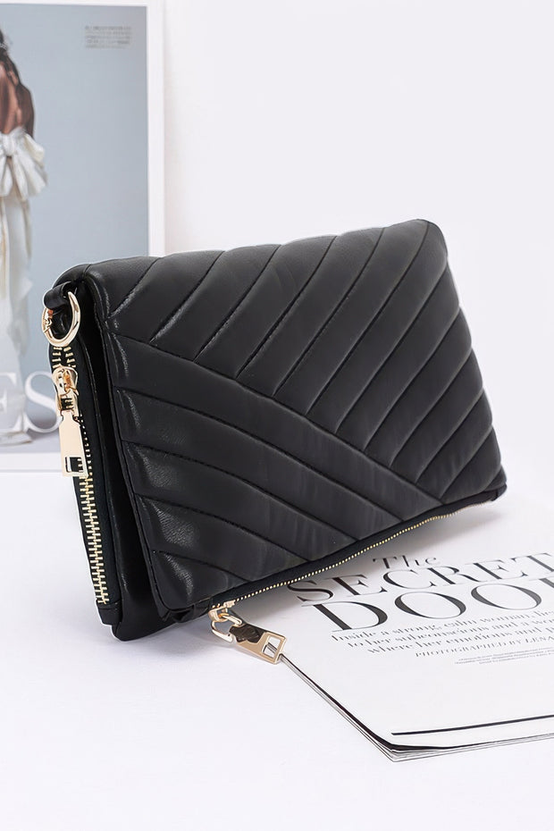 Quilted Faux Leather Half Folded Clutch