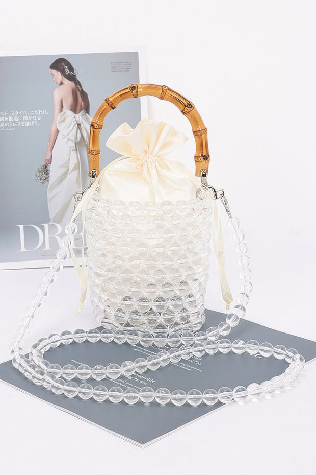 Bamboo Handle Transparent Bead Chic Tote Bag