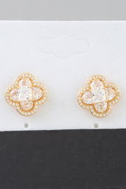 Bejeweled Cubic Zirconia Clover Stud Earrings