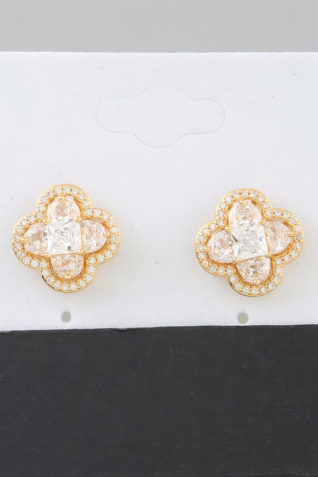 Bejeweled Cubic Zirconia Clover Stud Earrings