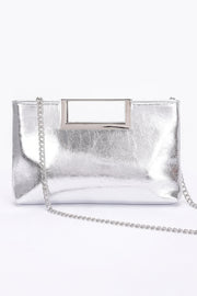 Metallic Leather Metal Handle Clutch