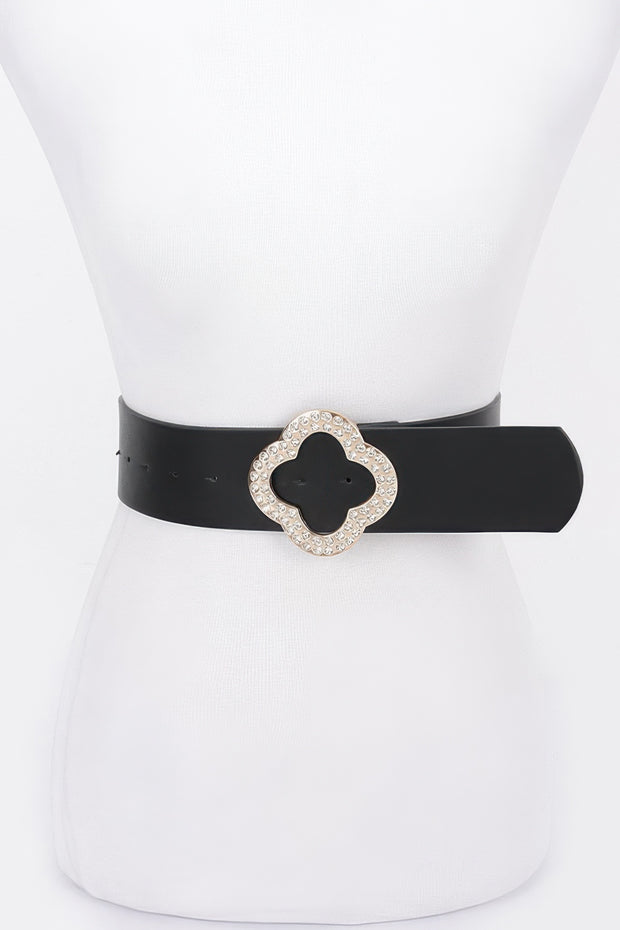 Rhinestone Metal Buckle Metallic Stretch Belt