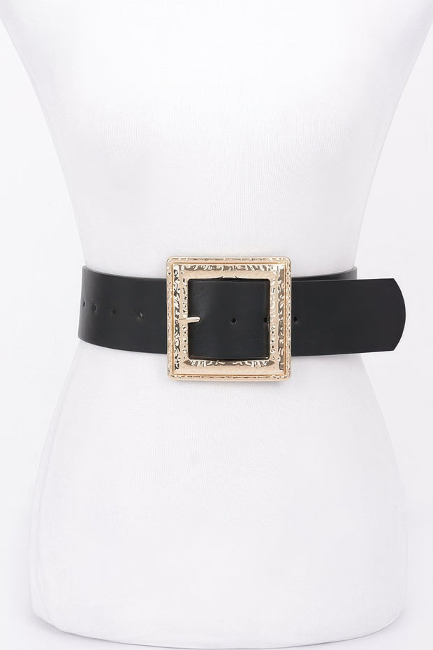 Hammered Metal Buckle Stretch Belt