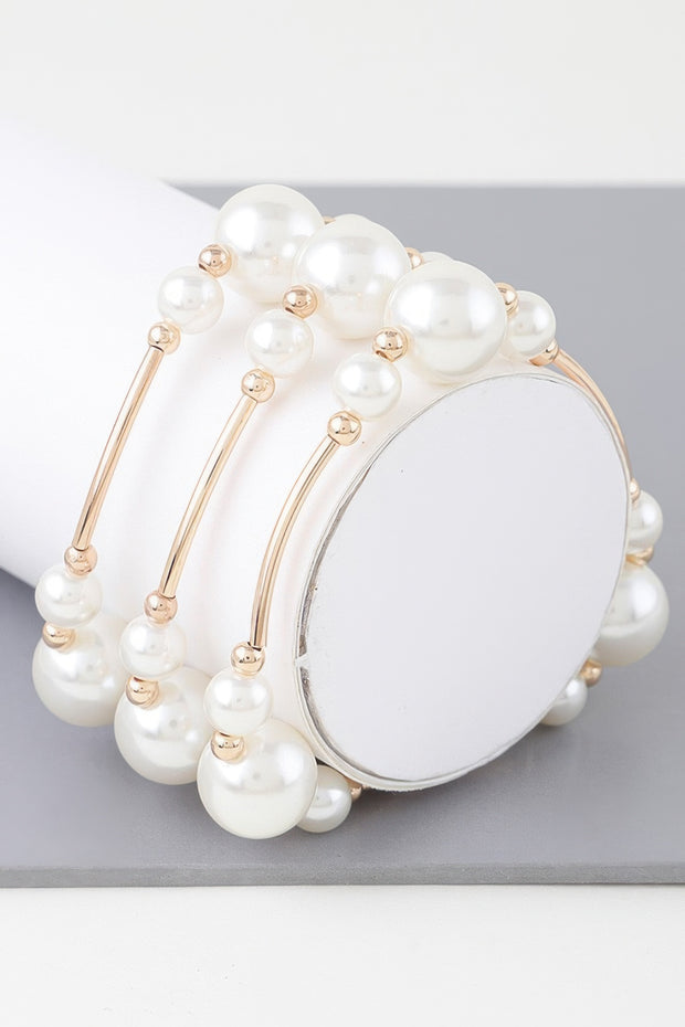 Triple Multi Pearl Wire Bracelet