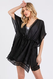 Crochet Trim And Front Drawstring Poncho