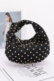 Satin Metal Studded Hobo Bag
