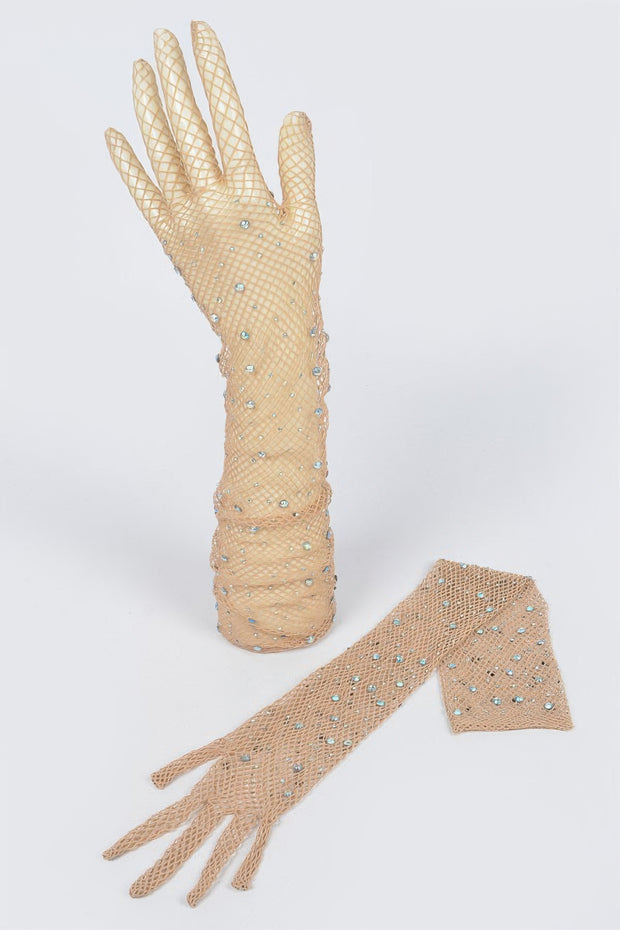 Rhinestone Mesh Long Gloves