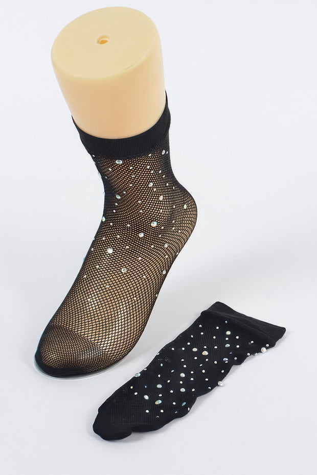 Rhinestone Mesh Socks