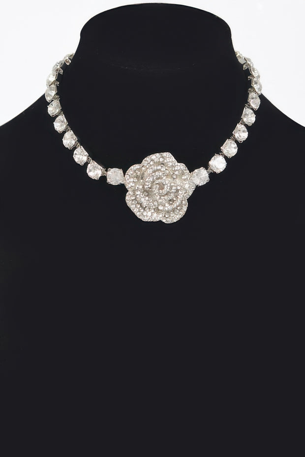 Rhinestone Flower Choker