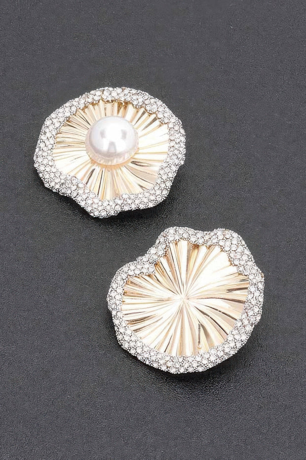 Rhinestone Faux Pearl Metal Earring