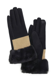 Two Tone And Stitch Lines Fauxfur Smart Touch Gloves
