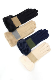 Two Tone And Stitch Lines Fauxfur Smart Touch Gloves
