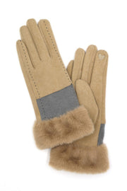 Two Tone And Stitch Lines Fauxfur Smart Touch Gloves