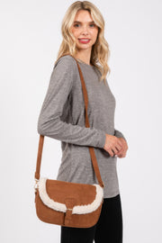 Fleece Trimmed Solid Crossbodybag Adjustable Strap