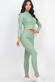 Ribbed Mock Neck Long Sleeve Top & Leggings Set