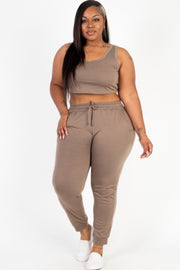 Plus Size French Terry Cropped Tank Top &amp; Joggers Set