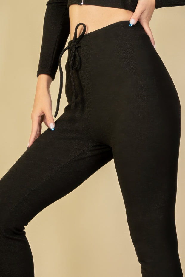 Tie-Front Ribbed Lounge Leggings