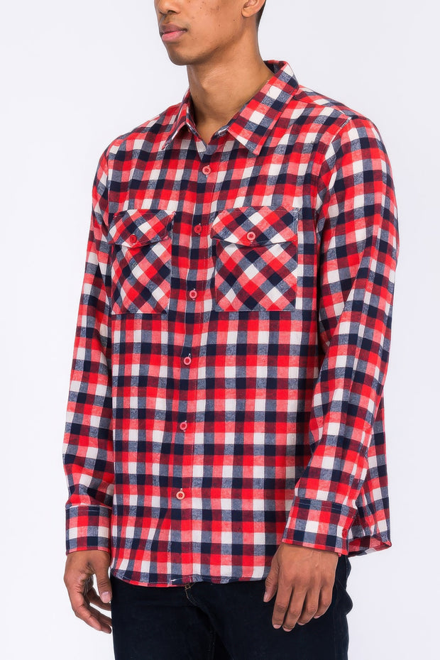 Regular Fit Checker Plaid Flannel Long Sleeve