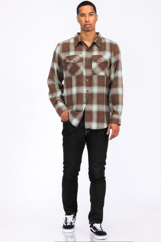 Regular Fit Checker Plaid Flannel Long Sleeve