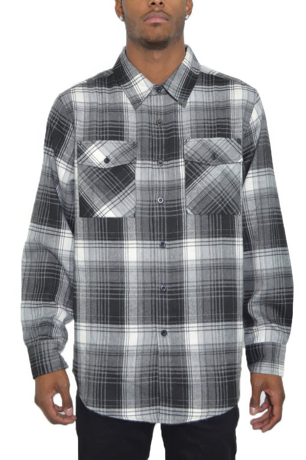 Regular Fit Checker Plaid Flannel Long Sleeve