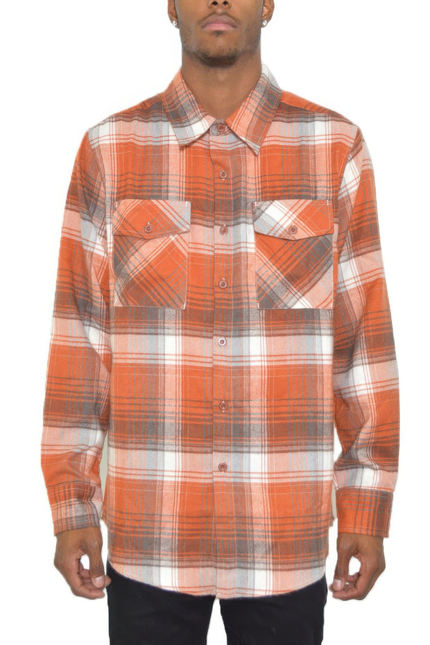 Regular Fit Checker Plaid Flannel Long Sleeve