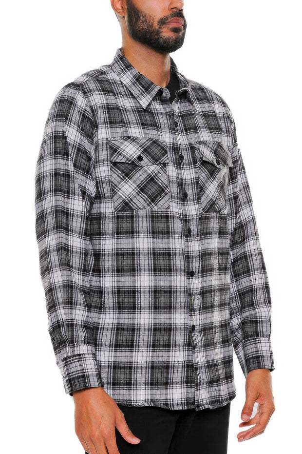 Regular Fit Checker Plaid Flannel Long Sleeve