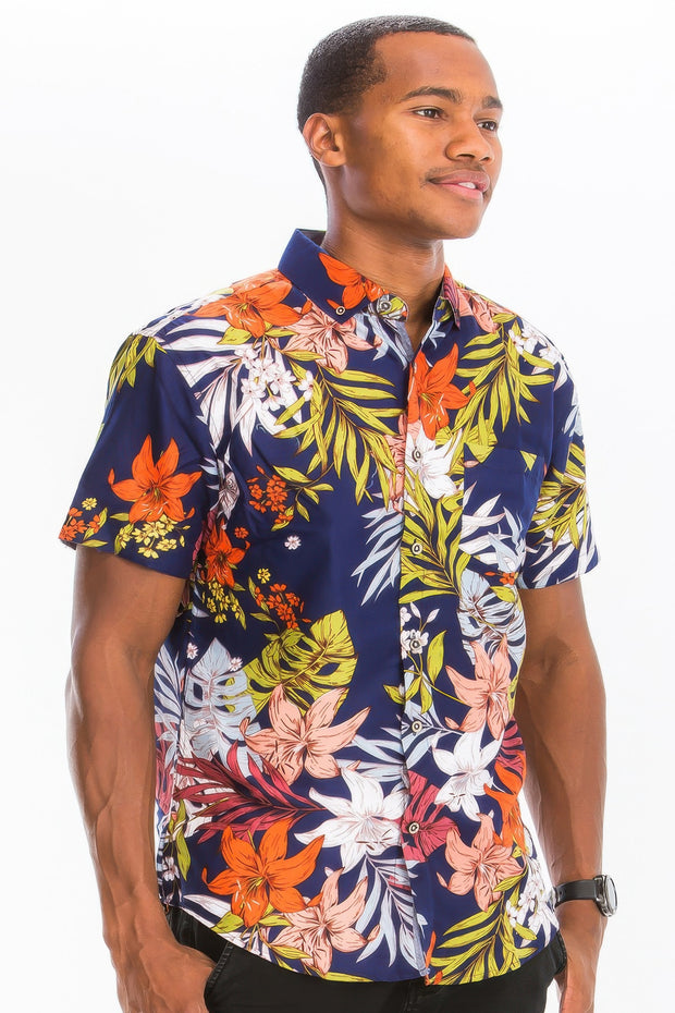 Hawaiian Print Button Down Shirt