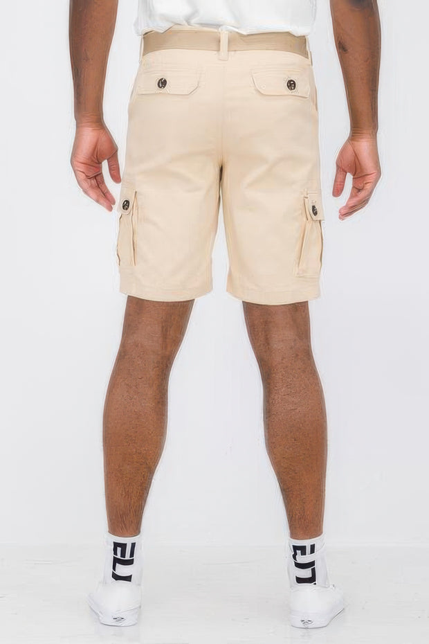 Mens Belted Cargo Shorts With Pockets