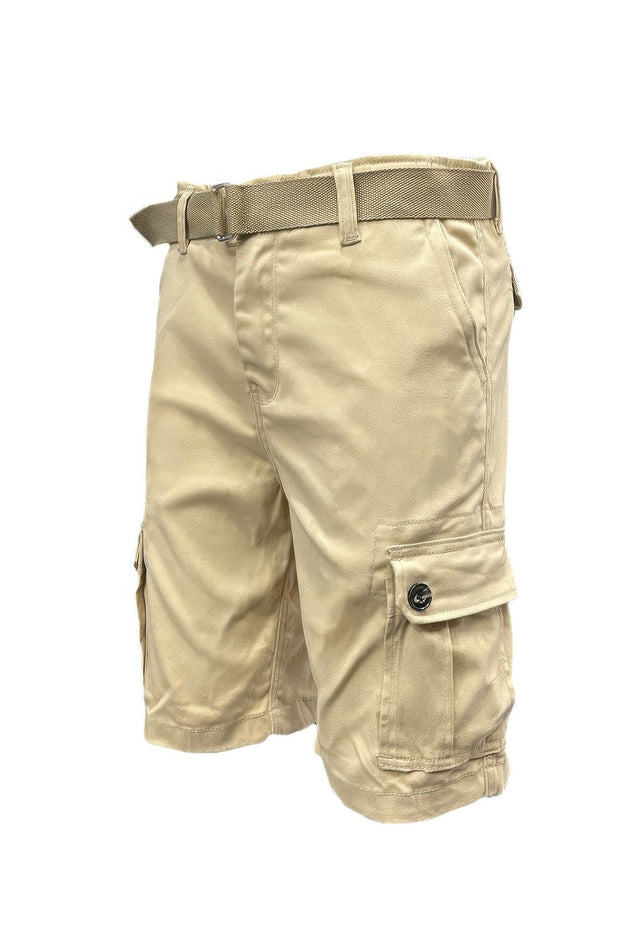 Mens Belted Cargo Shorts With Pockets