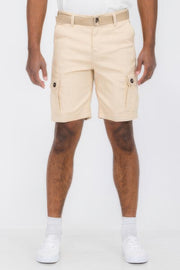 Mens Belted Cargo Shorts With Pockets