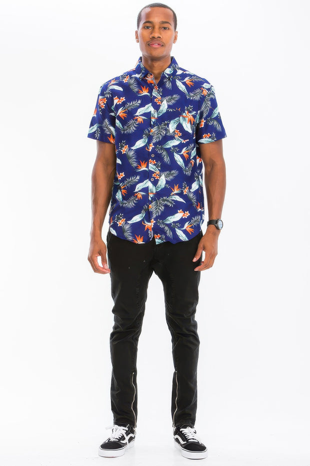 Mens Print Hawaiian Button Down Shirt