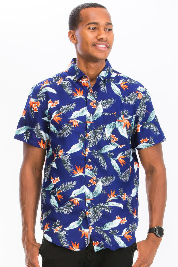 Mens Print Hawaiian Button Down Shirt